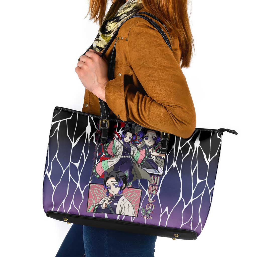 Shinobu Kocho Demon Slayer Leather Tote Bag with Purple and Black Web Style Design - The Mazicc
