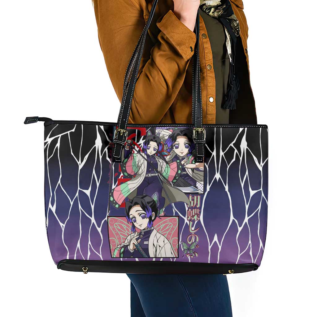Shinobu Kocho Demon Slayer Leather Tote Bag with Purple and Black Web Style Design - The Mazicc