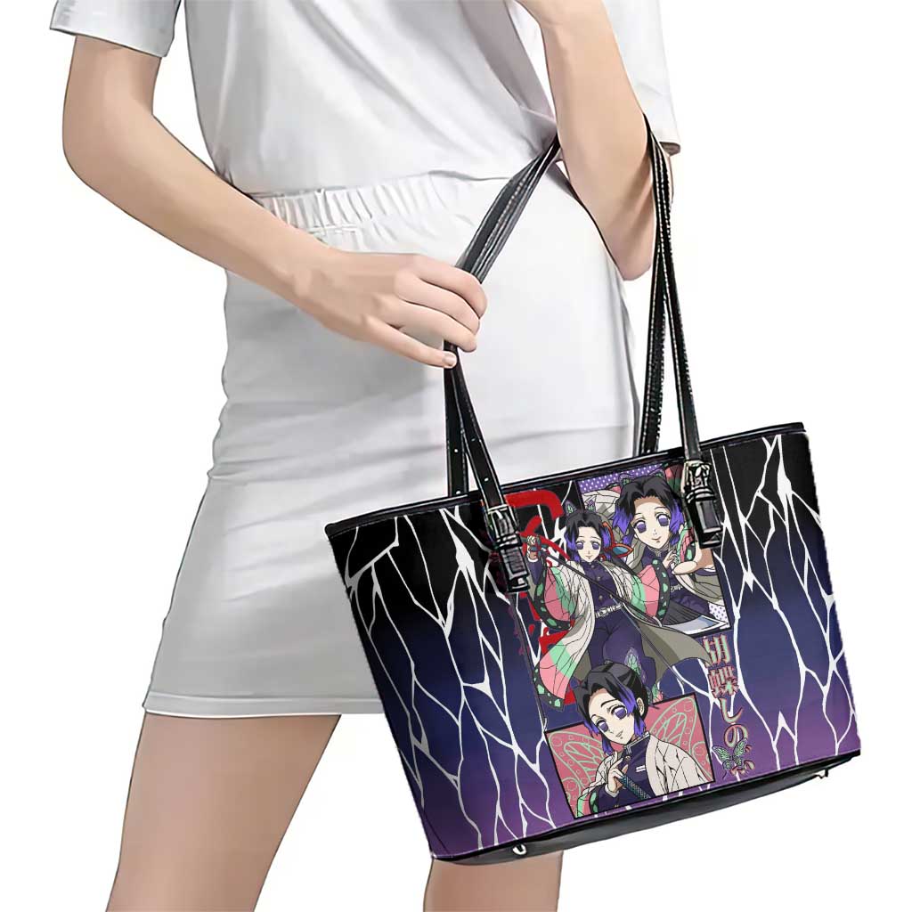 Shinobu Kocho Demon Slayer Leather Tote Bag with Purple and Black Web Style Design - The Mazicc