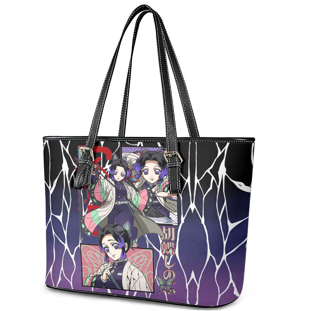 Shinobu Kocho Demon Slayer Leather Tote Bag with Purple and Black Web Style Design - The Mazicc