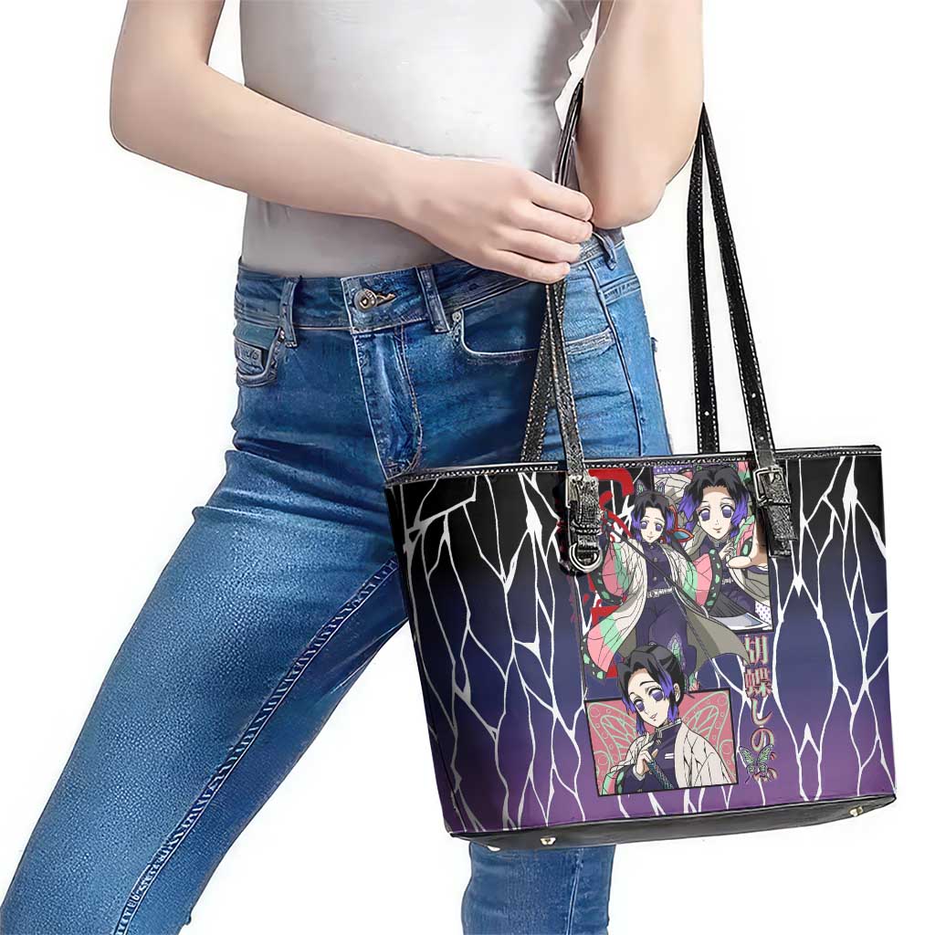 Shinobu Kocho Demon Slayer Leather Tote Bag with Purple and Black Web Style Design - The Mazicc