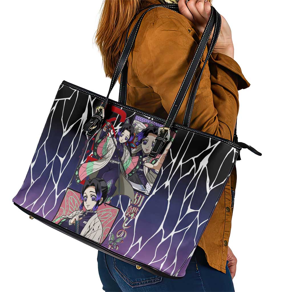 Shinobu Kocho Demon Slayer Leather Tote Bag with Purple and Black Web Style Design - The Mazicc