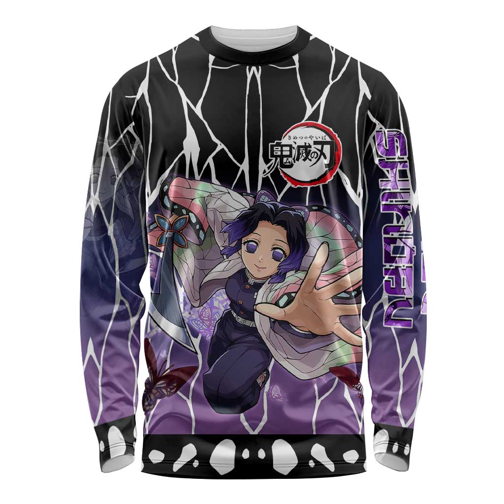 Shinobu Kocho Demon Slayer Long Sleeve Shirt with Purple and Black Web Style Design - The Mazicc