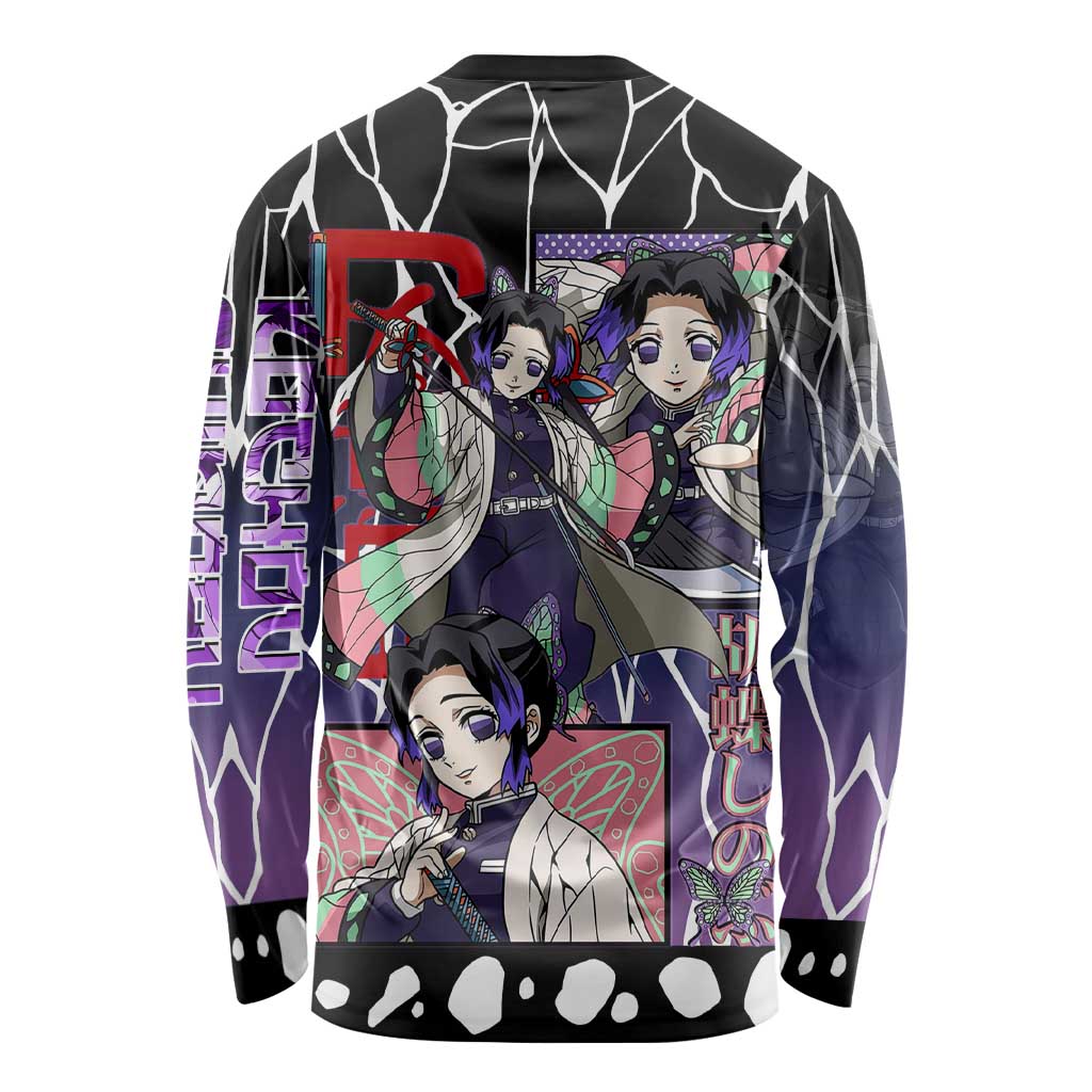 Shinobu Kocho Demon Slayer Long Sleeve Shirt with Purple and Black Web Style Design - The Mazicc