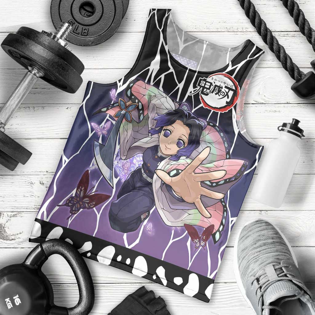 Shinobu Kocho Demon Slayer Men Tank Top with Purple and Black Web Style Design - The Mazicc