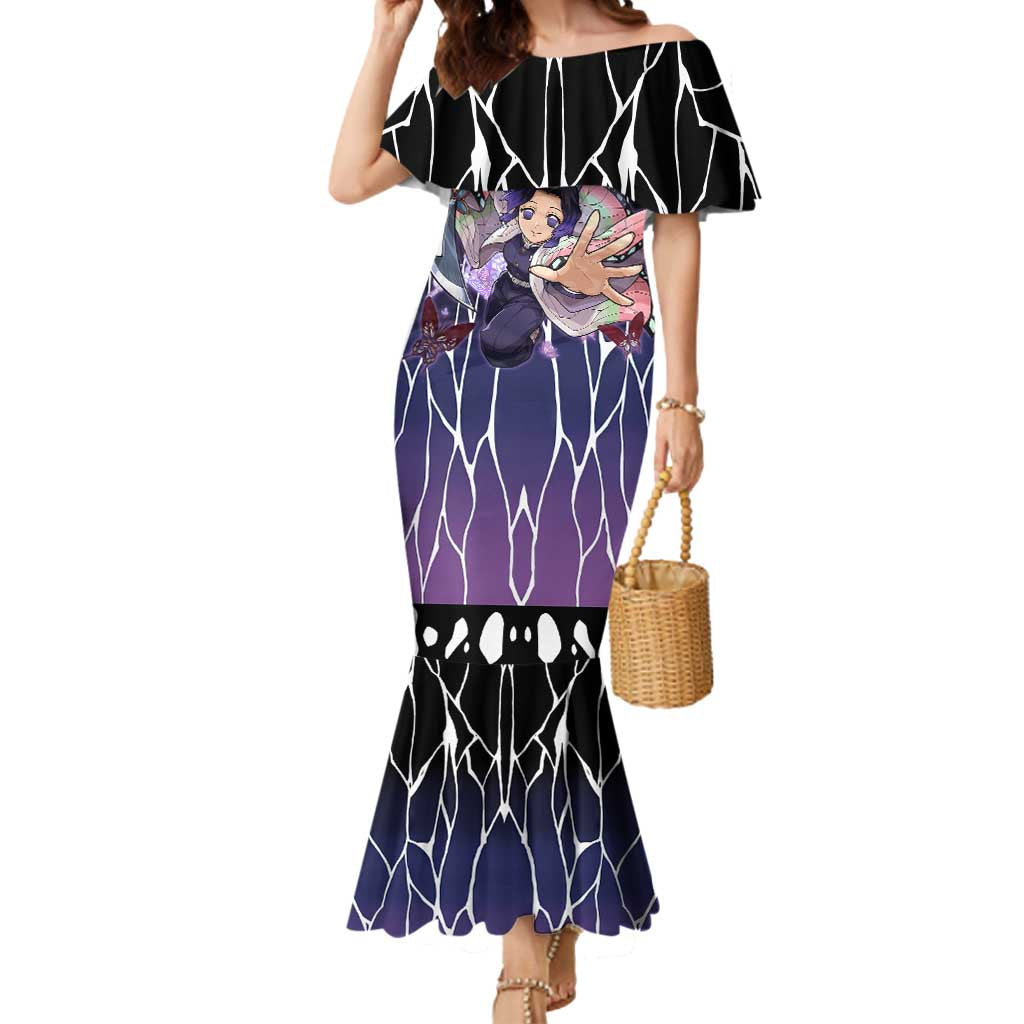 Shinobu Kocho Demon Slayer Mermaid Dress with Purple and Black Web Style Design - The Mazicc