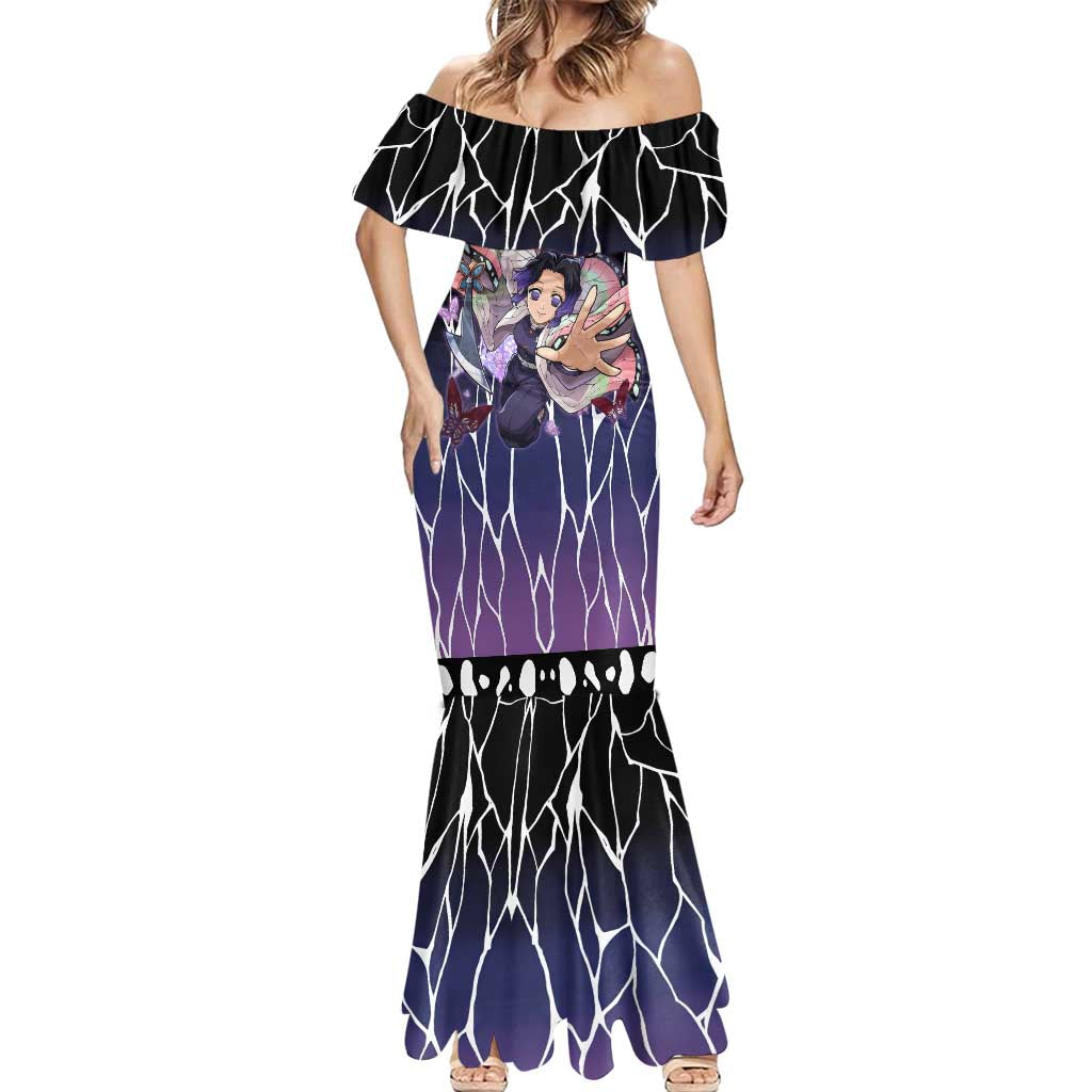 Shinobu Kocho Demon Slayer Mermaid Dress with Purple and Black Web Style Design - The Mazicc