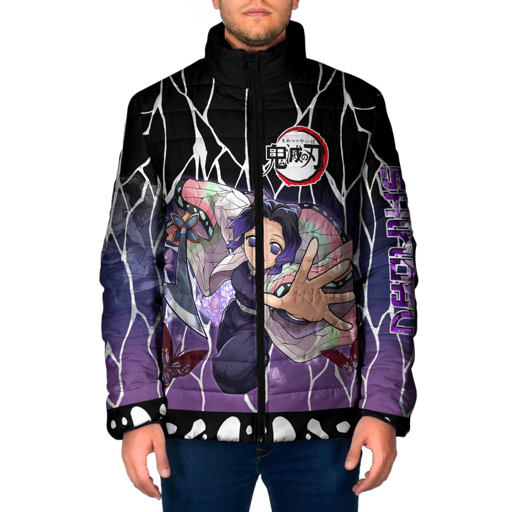 Shinobu Kocho Demon Slayer Padded Jacket with Purple and Black Web Style Design - The Mazicc