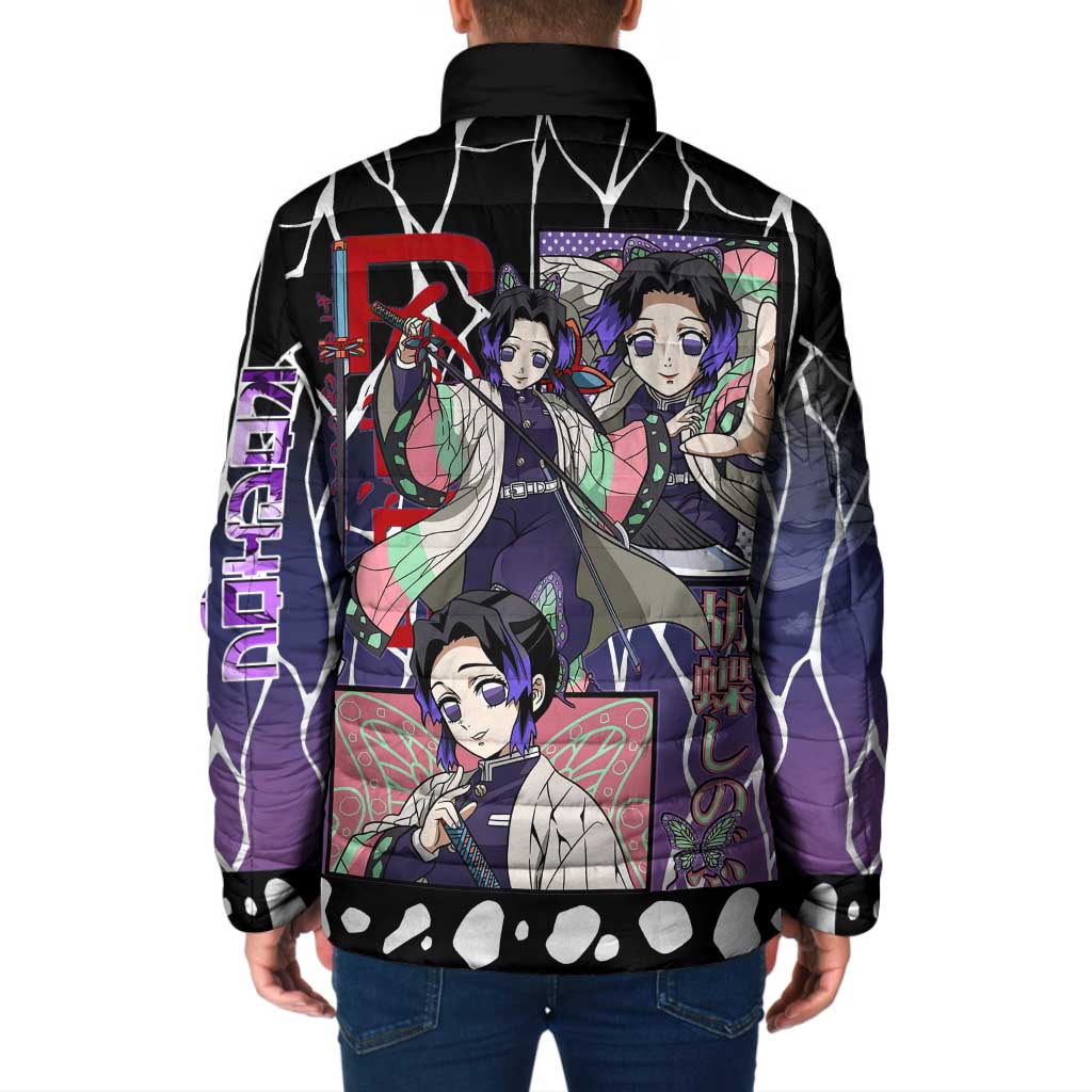 Shinobu Kocho Demon Slayer Padded Jacket with Purple and Black Web Style Design - The Mazicc
