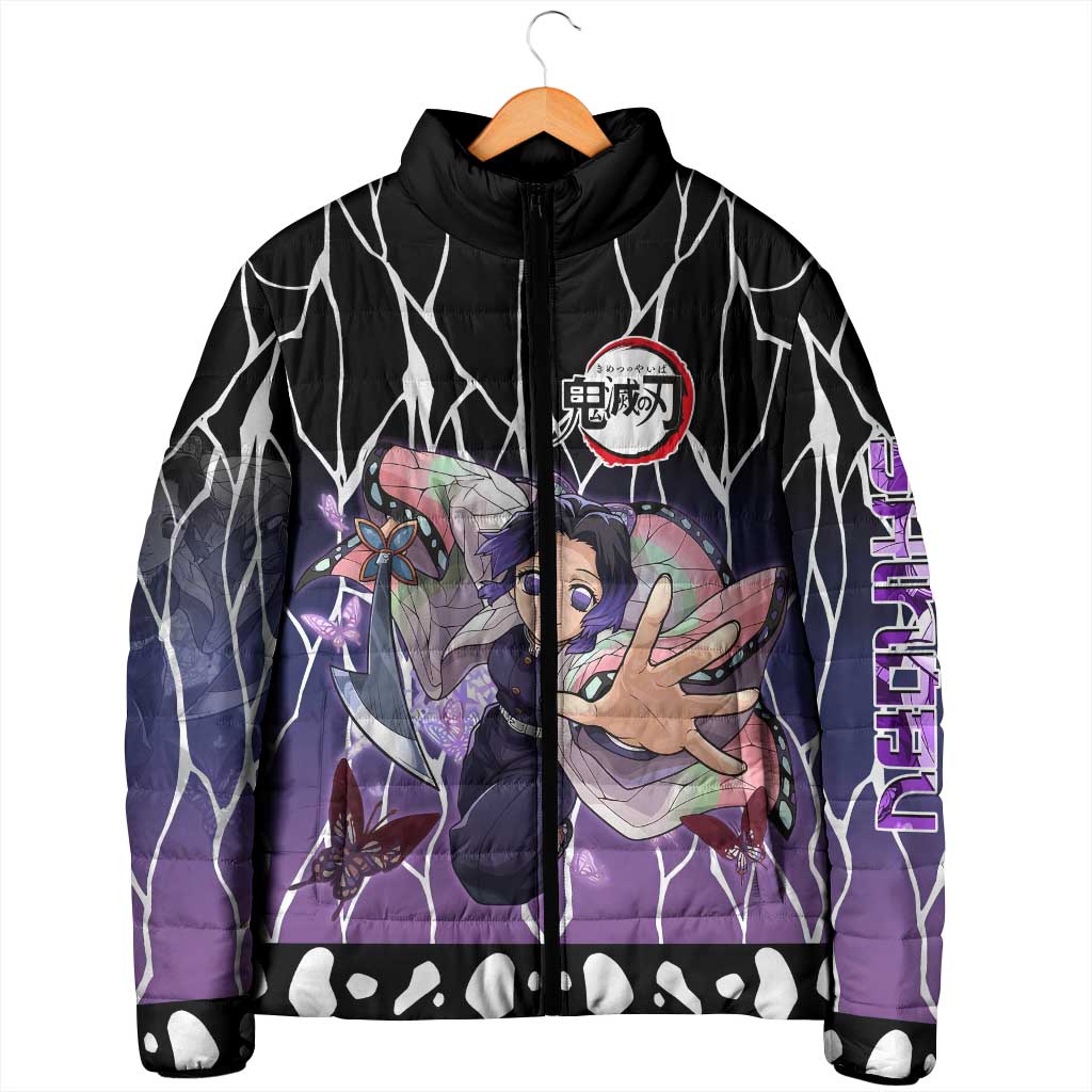 Shinobu Kocho Demon Slayer Padded Jacket with Purple and Black Web Style Design - The Mazicc