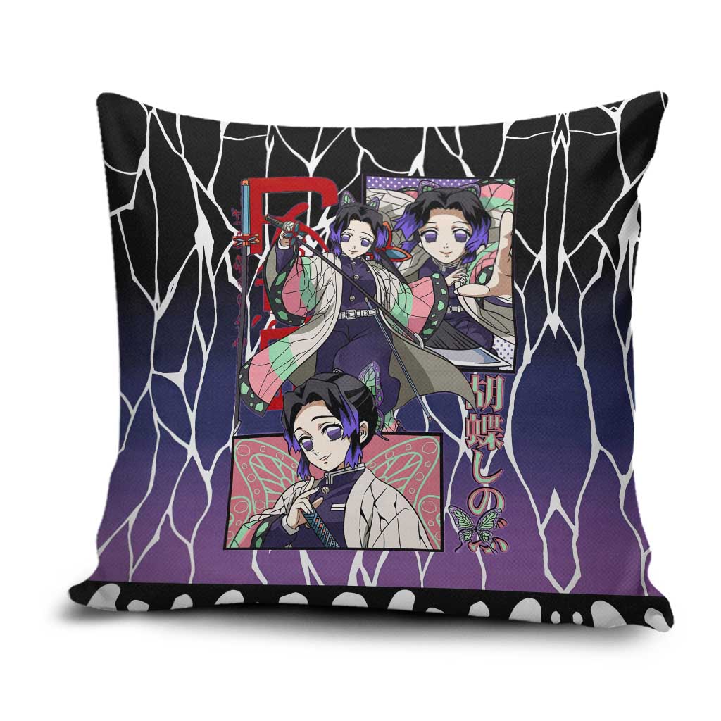Shinobu Kocho Demon Slayer Pillow Cover with Purple and Black Web Style Design - The Mazicc