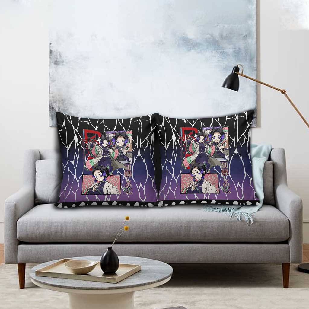 Shinobu Kocho Demon Slayer Pillow Cover with Purple and Black Web Style Design - The Mazicc
