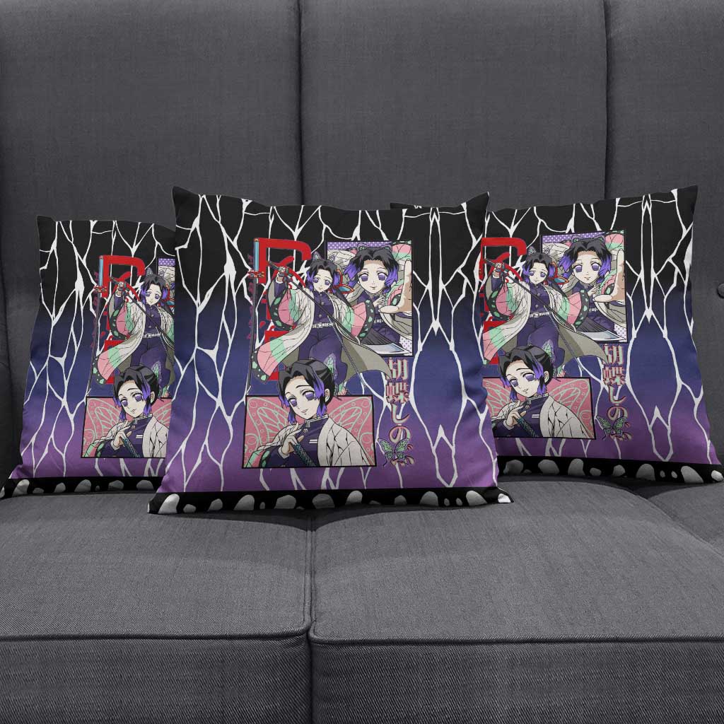 Shinobu Kocho Demon Slayer Pillow Cover with Purple and Black Web Style Design - The Mazicc