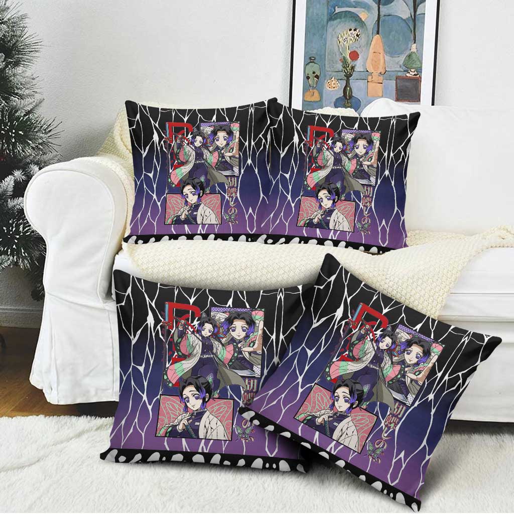 Shinobu Kocho Demon Slayer Pillow Cover with Purple and Black Web Style Design - The Mazicc