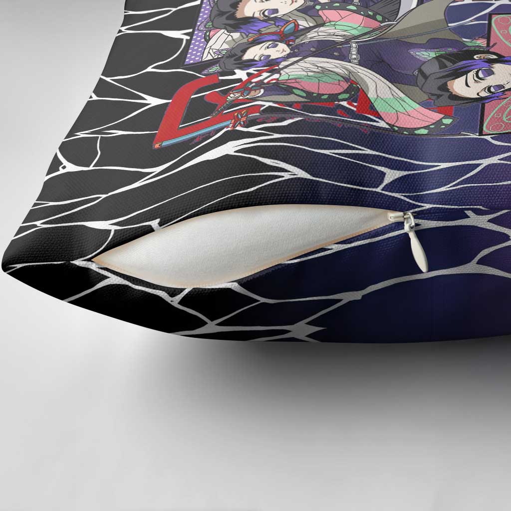 Shinobu Kocho Demon Slayer Pillow Cover with Purple and Black Web Style Design - The Mazicc