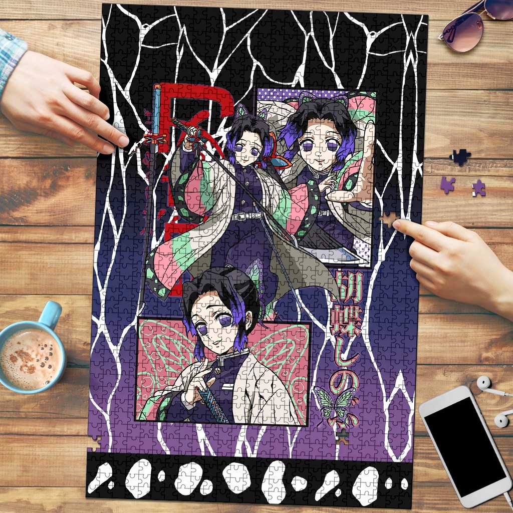 Shinobu Kocho Demon Slayer Puzzle with Purple and Black Web Style Design - The Mazicc