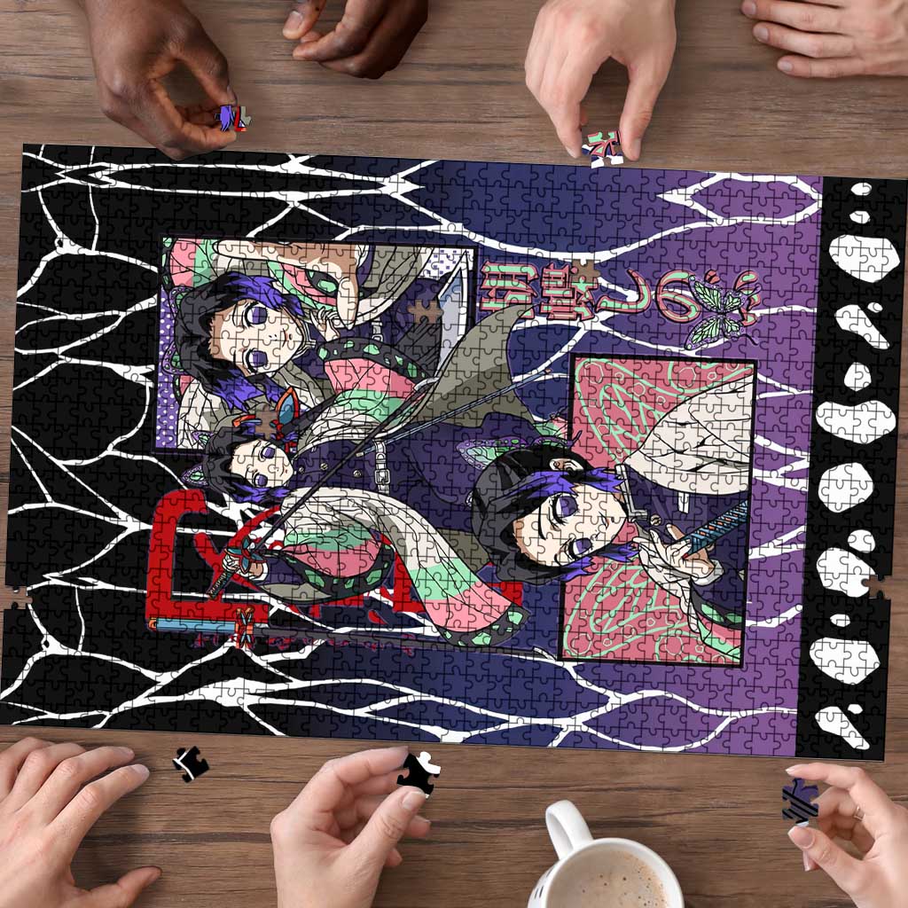 Shinobu Kocho Demon Slayer Puzzle with Purple and Black Web Style Design - The Mazicc