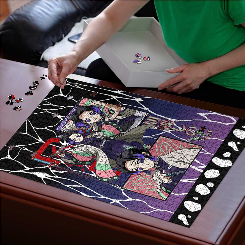 Shinobu Kocho Demon Slayer Puzzle with Purple and Black Web Style Design - The Mazicc
