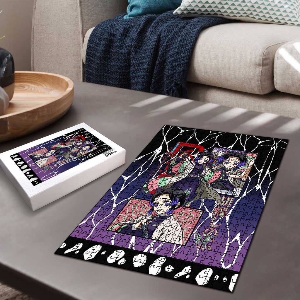 Shinobu Kocho Demon Slayer Puzzle with Purple and Black Web Style Design - The Mazicc