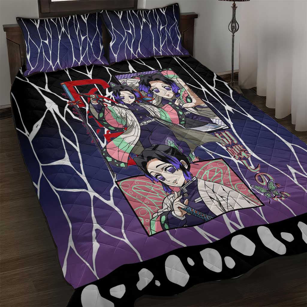 Shinobu Kocho Demon Slayer Quilt Bed Set with Purple and Black Web Style Design - The Mazicc