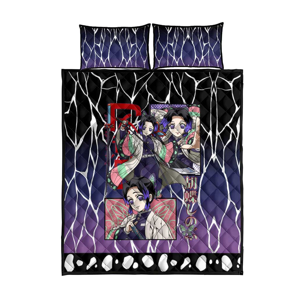 Shinobu Kocho Demon Slayer Quilt Bed Set with Purple and Black Web Style Design - The Mazicc