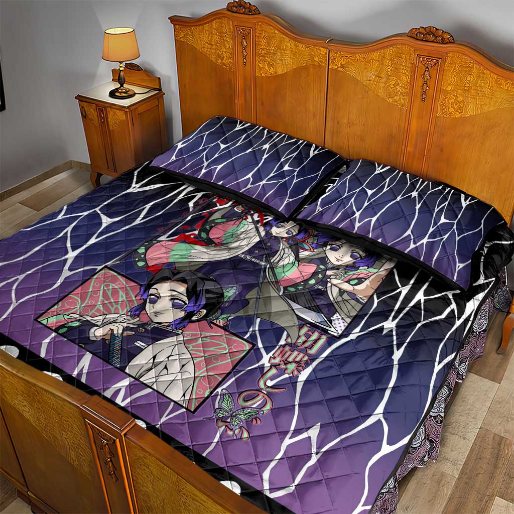 Shinobu Kocho Demon Slayer Quilt Bed Set with Purple and Black Web Style Design - The Mazicc