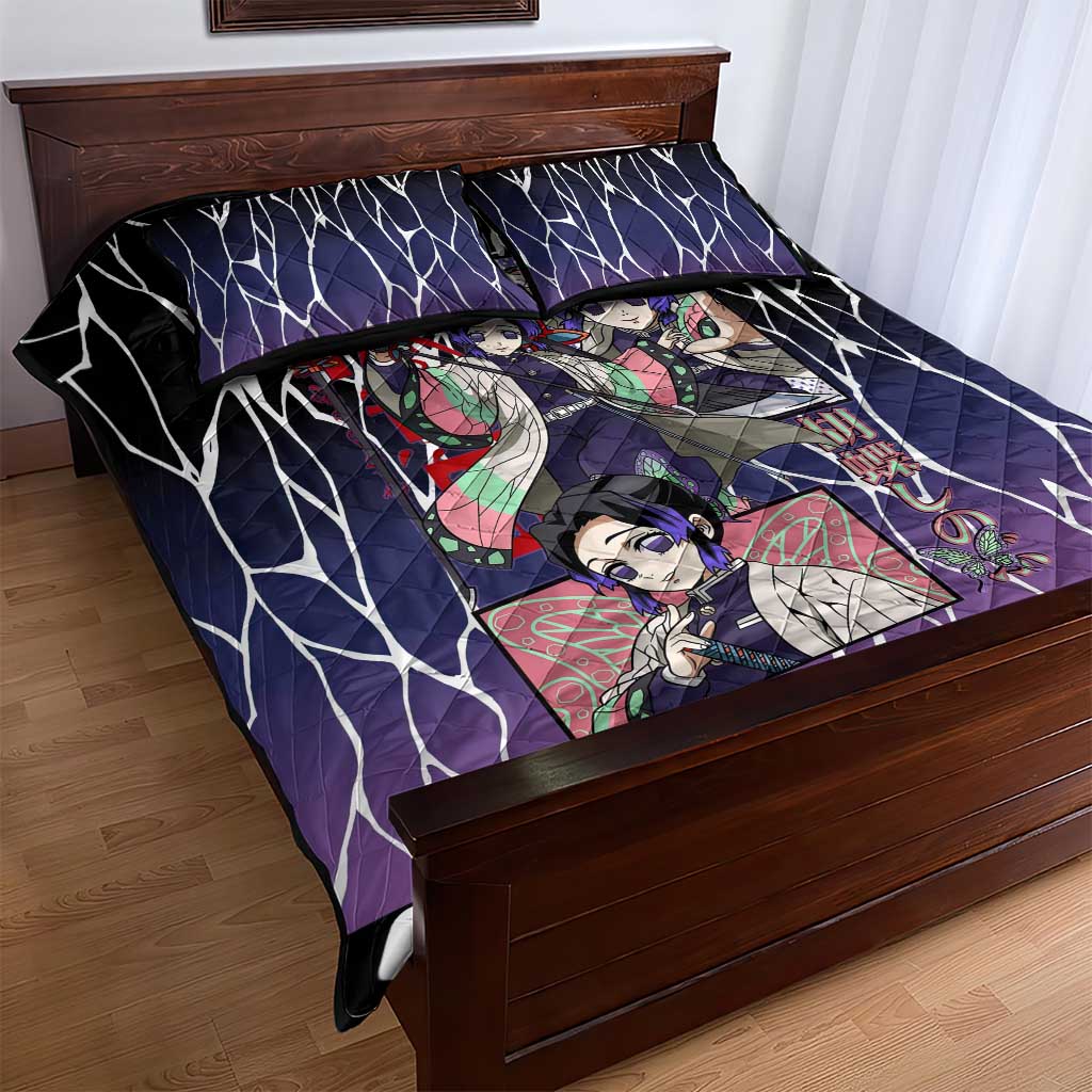 Shinobu Kocho Demon Slayer Quilt Bed Set with Purple and Black Web Style Design - The Mazicc