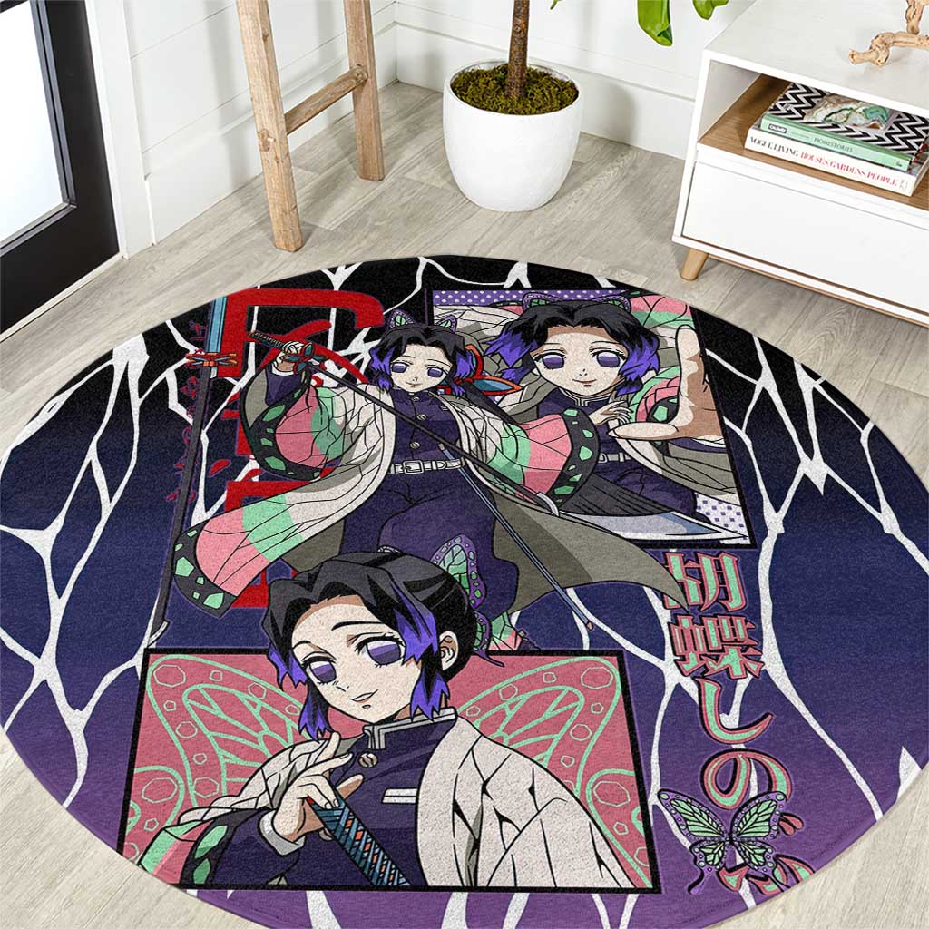 Shinobu Kocho Demon Slayer Round Carpet with Purple and Black Web Style Design - The Mazicc