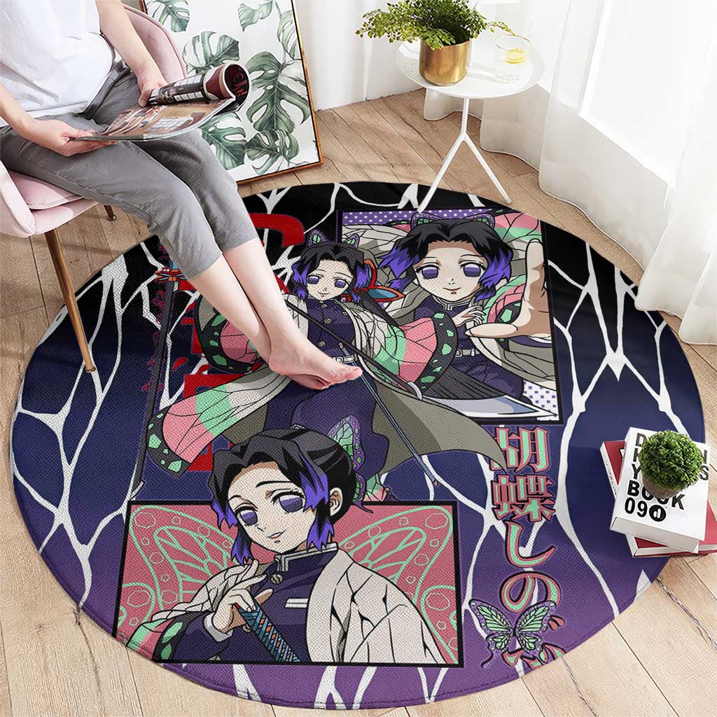 Shinobu Kocho Demon Slayer Round Carpet with Purple and Black Web Style Design - The Mazicc