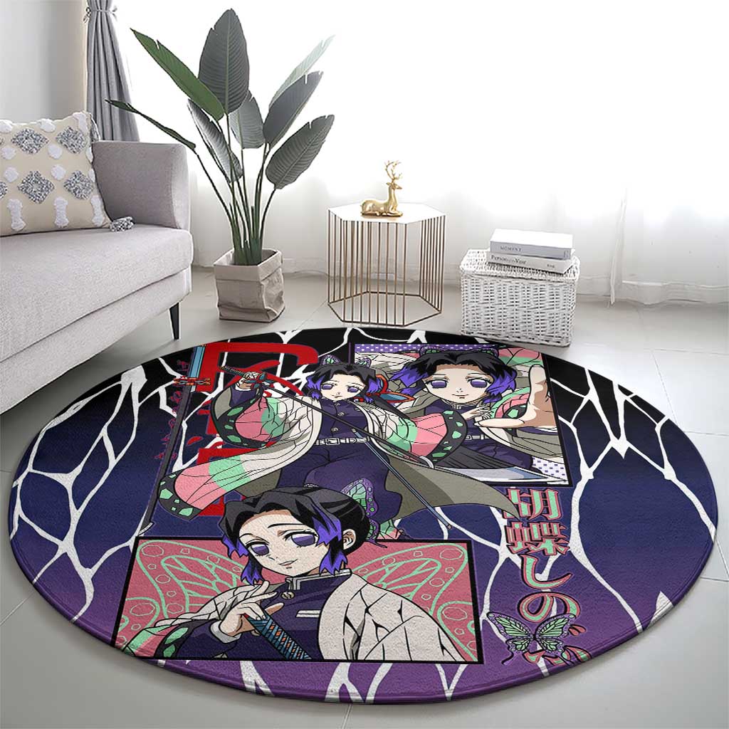 Shinobu Kocho Demon Slayer Round Carpet with Purple and Black Web Style Design - The Mazicc