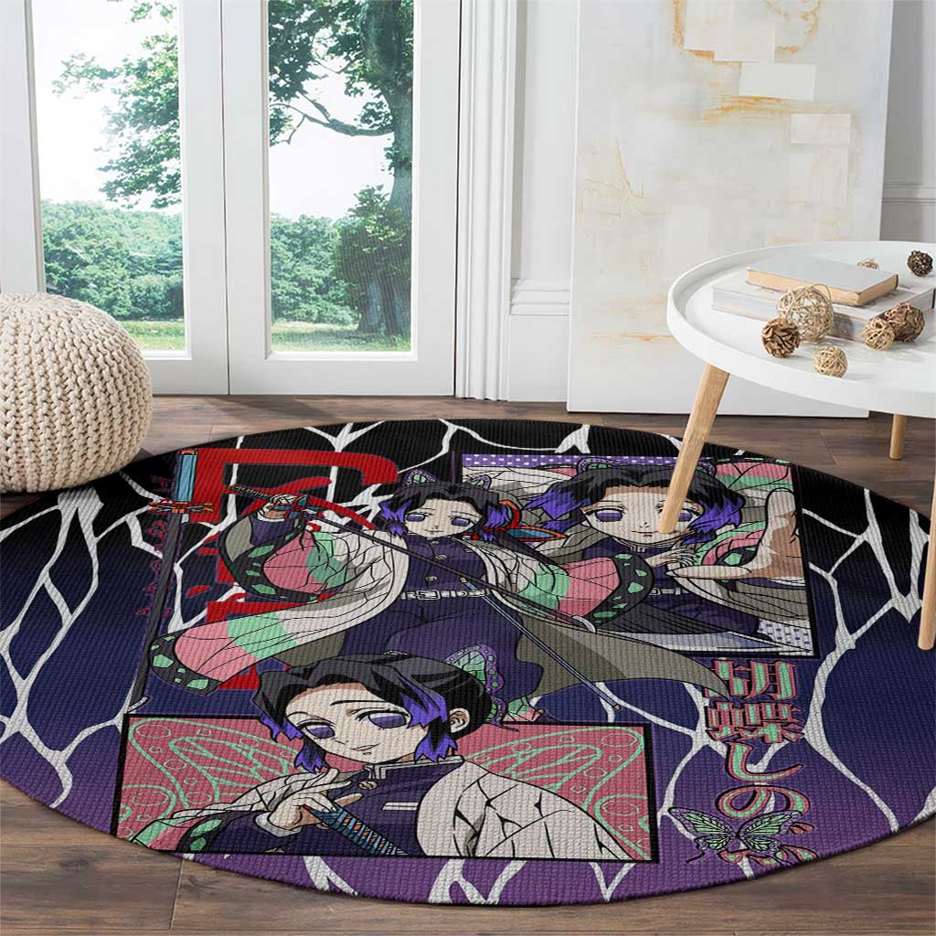 Shinobu Kocho Demon Slayer Round Carpet with Purple and Black Web Style Design - The Mazicc