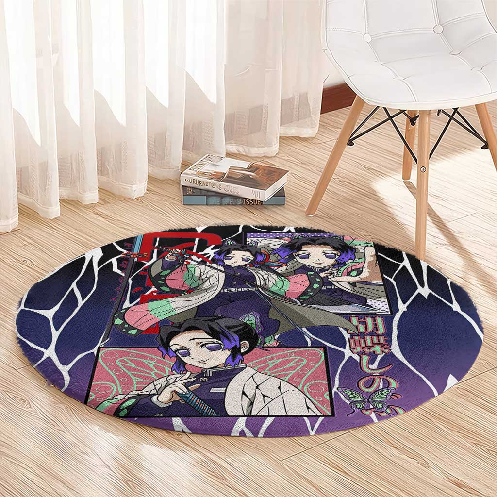 Shinobu Kocho Demon Slayer Round Carpet with Purple and Black Web Style Design - The Mazicc