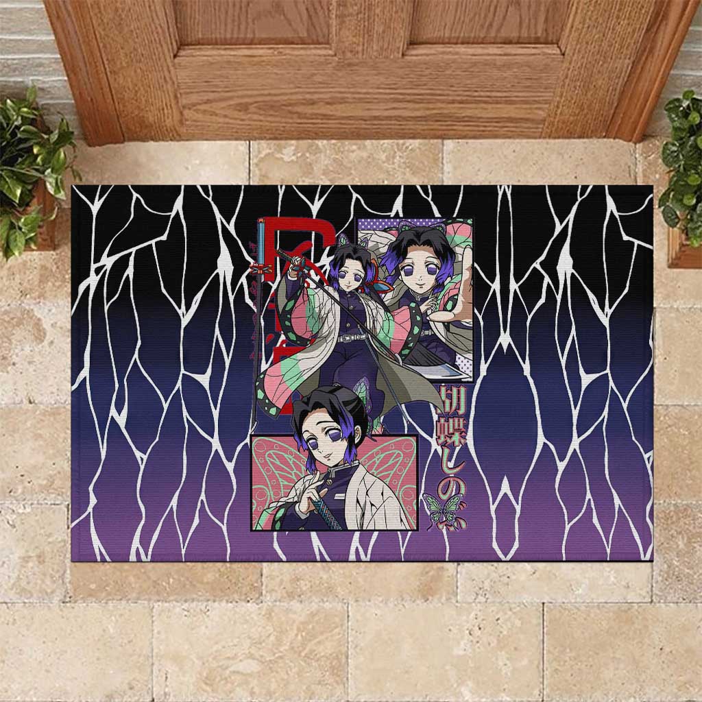 Shinobu Kocho Demon Slayer Rubber Doormat with Purple and Black Web Style Design - The Mazicc