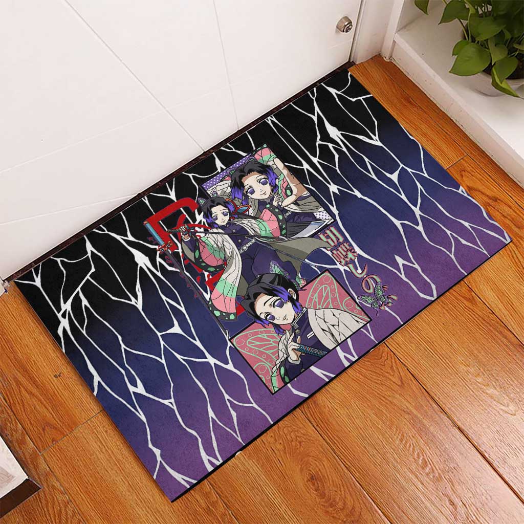 Shinobu Kocho Demon Slayer Rubber Doormat with Purple and Black Web Style Design - The Mazicc