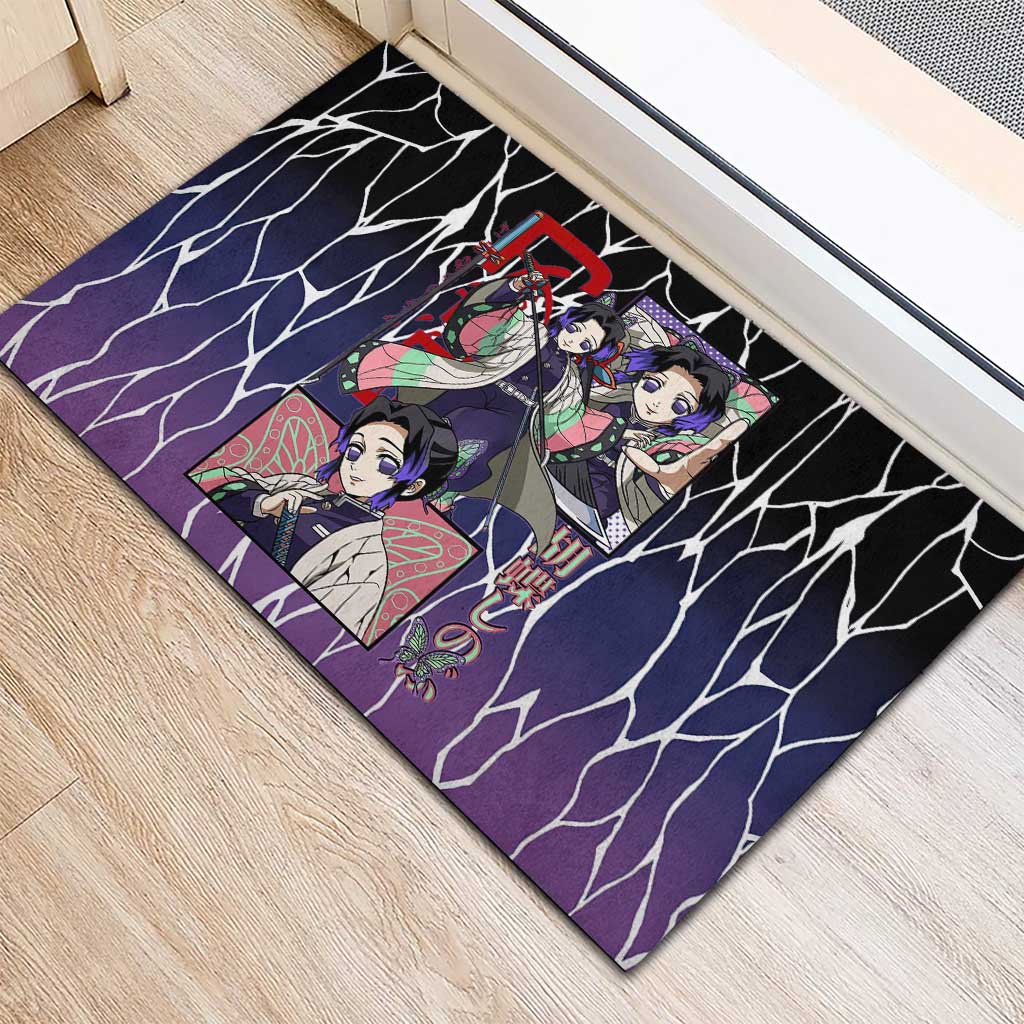 Shinobu Kocho Demon Slayer Rubber Doormat with Purple and Black Web Style Design - The Mazicc