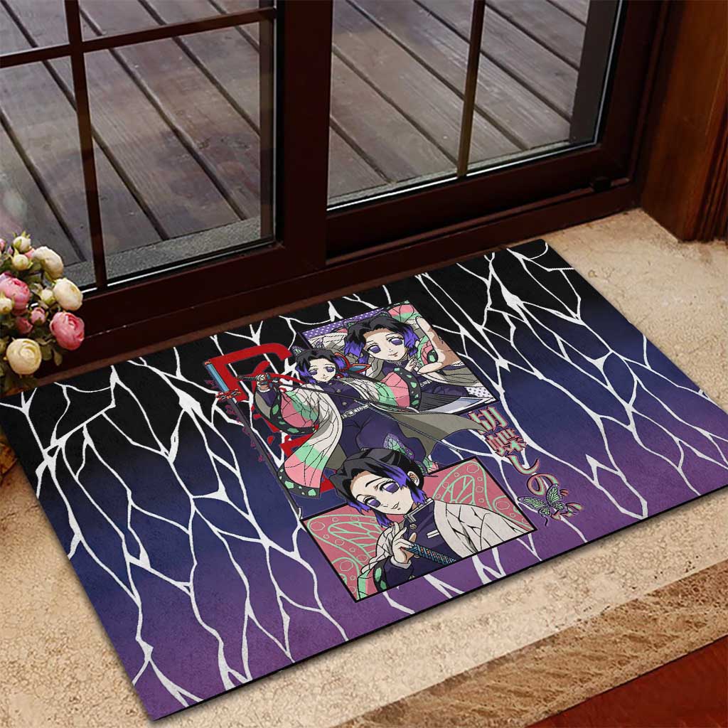 Shinobu Kocho Demon Slayer Rubber Doormat with Purple and Black Web Style Design - The Mazicc