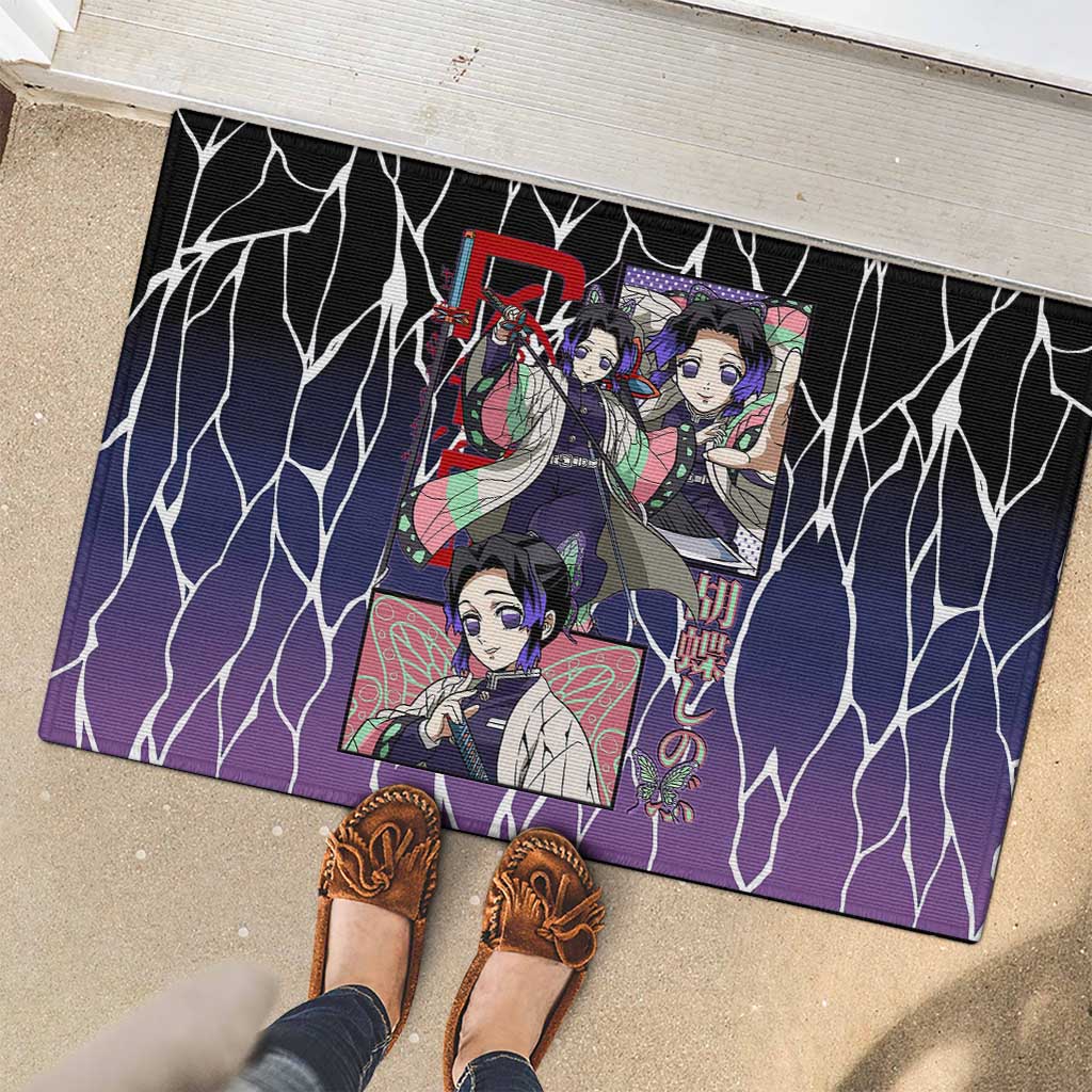 Shinobu Kocho Demon Slayer Rubber Doormat with Purple and Black Web Style Design - The Mazicc