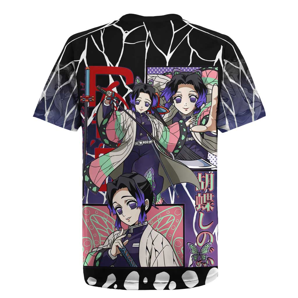 Shinobu Kocho Demon Slayer Rugby Jersey with Purple and Black Web Style Design - The Mazicc