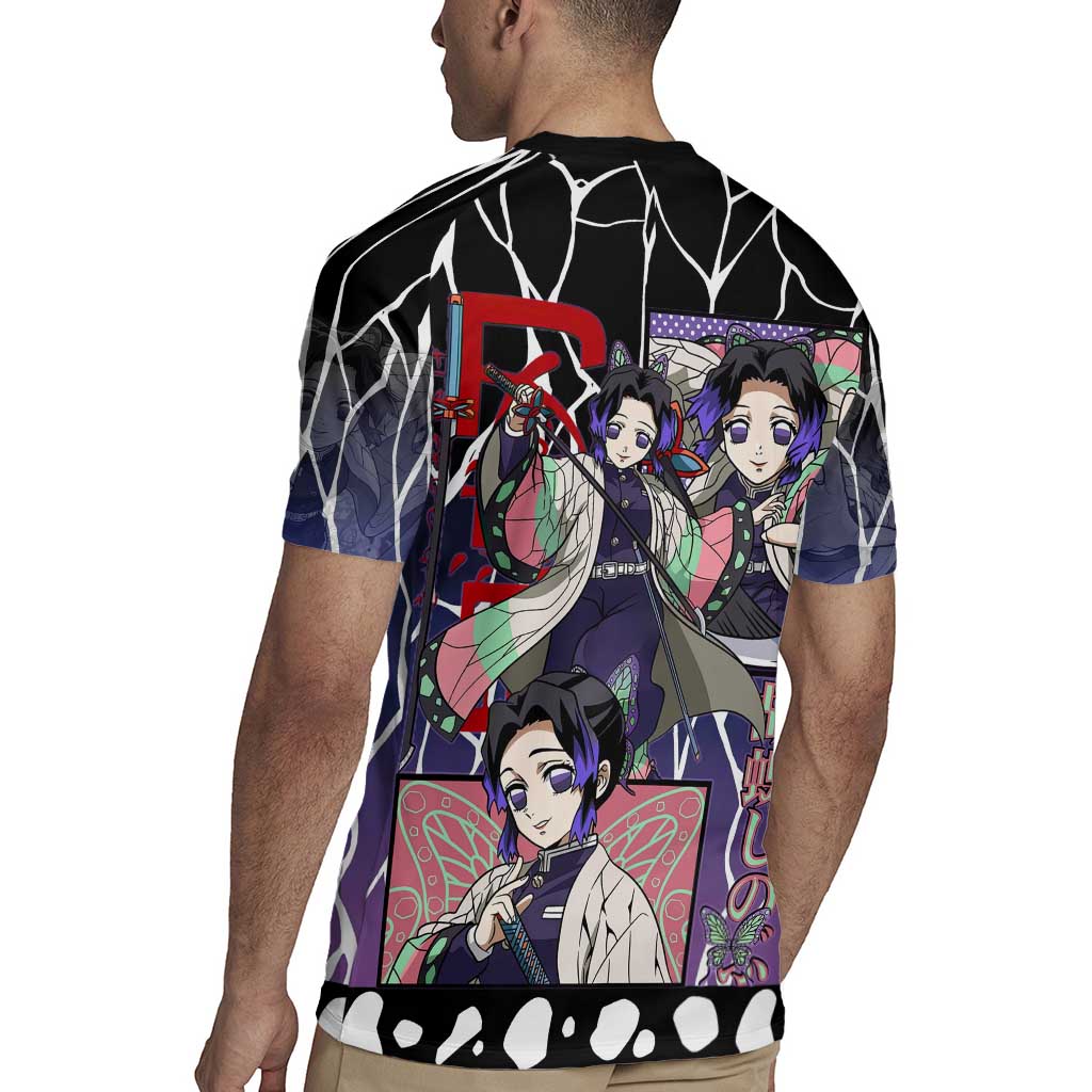 Shinobu Kocho Demon Slayer Rugby Jersey with Purple and Black Web Style Design - The Mazicc