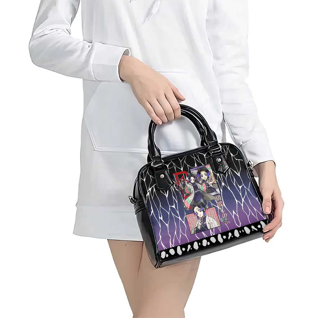 Shinobu Kocho Demon Slayer Shoulder Handbag with Purple and Black Web Style Design - The Mazicc