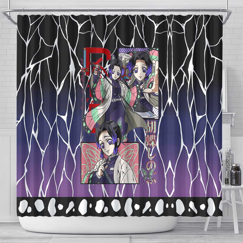 Shinobu Kocho Demon Slayer Shower Curtain with Purple and Black Web Style Design - The Mazicc