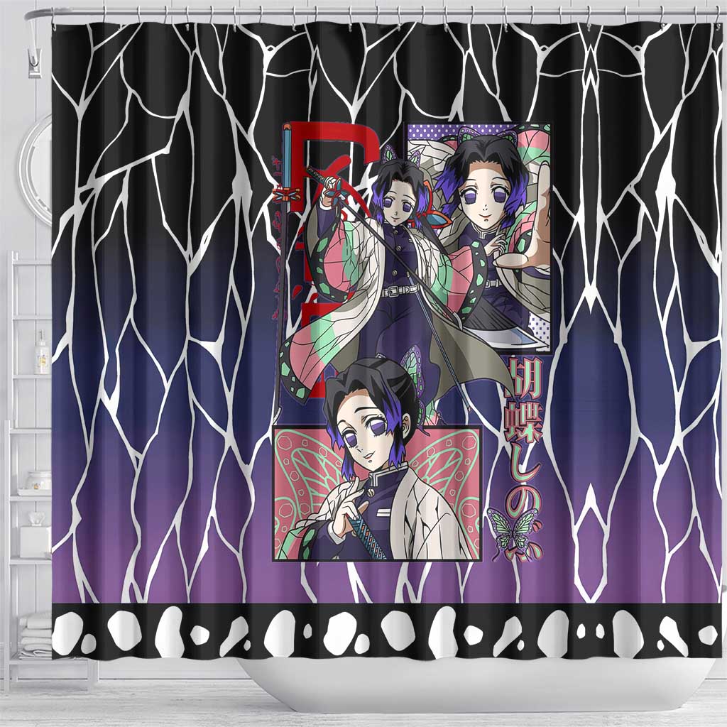 Shinobu Kocho Demon Slayer Shower Curtain with Purple and Black Web Style Design - The Mazicc