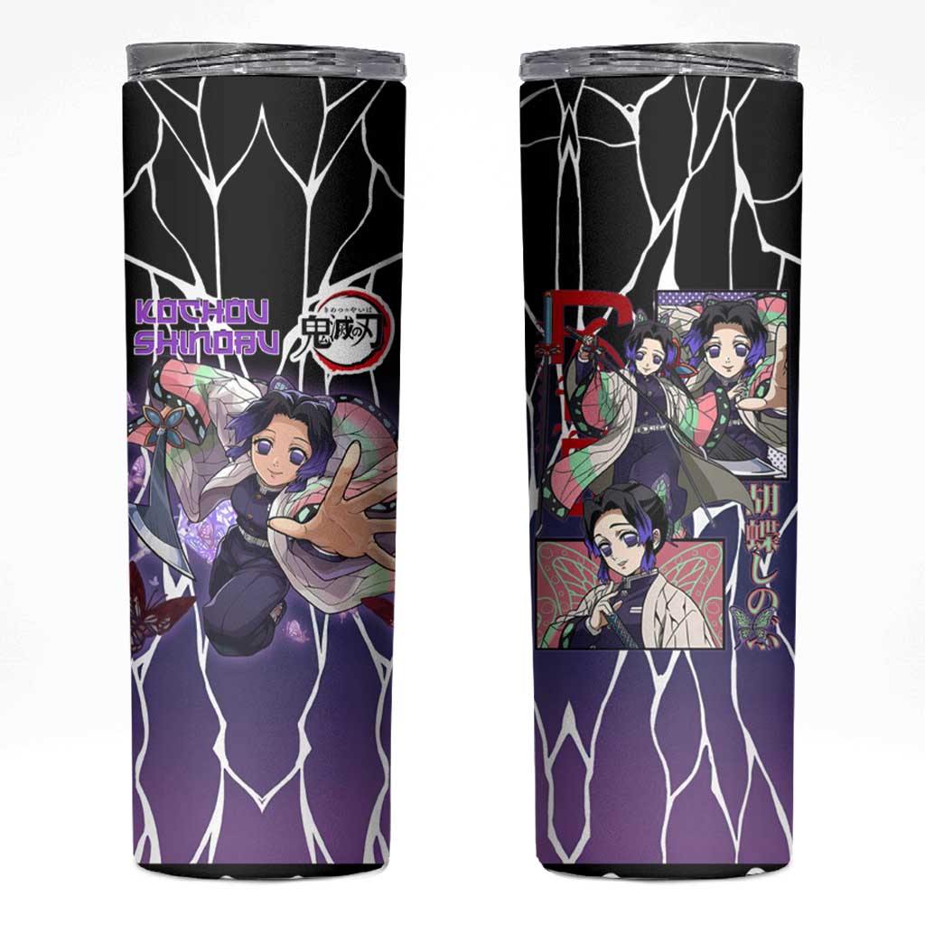 Shinobu Kocho Demon Slayer Skinny Tumbler with Purple and Black Web Style Design - The Mazicc
