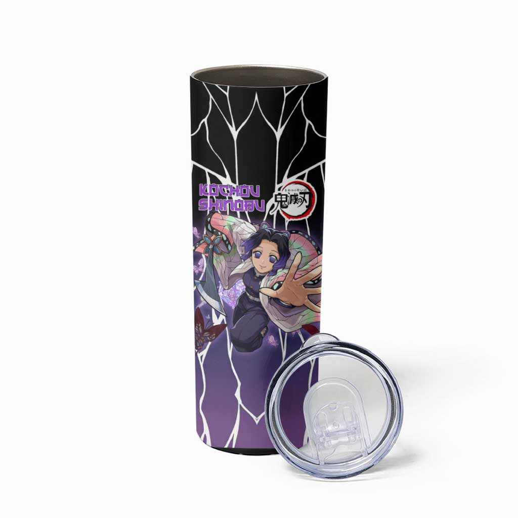 Shinobu Kocho Demon Slayer Skinny Tumbler with Purple and Black Web Style Design - The Mazicc