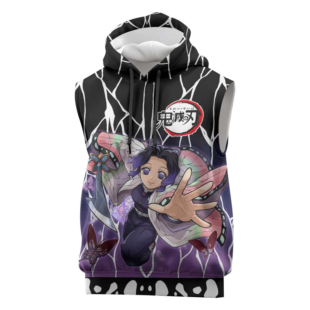 Shinobu Kocho Demon Slayer Sleeveless Hoodie with Purple and Black Web Style Design - The Mazicc
