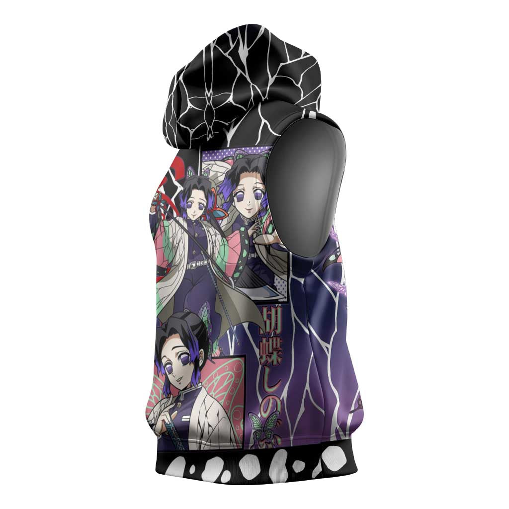 Shinobu Kocho Demon Slayer Sleeveless Hoodie with Purple and Black Web Style Design - The Mazicc