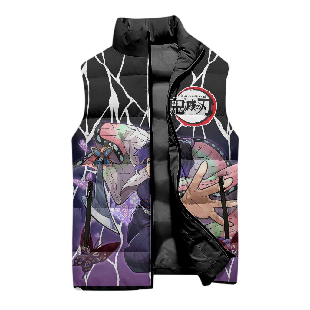 Shinobu Kocho Demon Slayer Sleeveless Puffer Jacket with Purple and Black Web Style Design - The Mazicc
