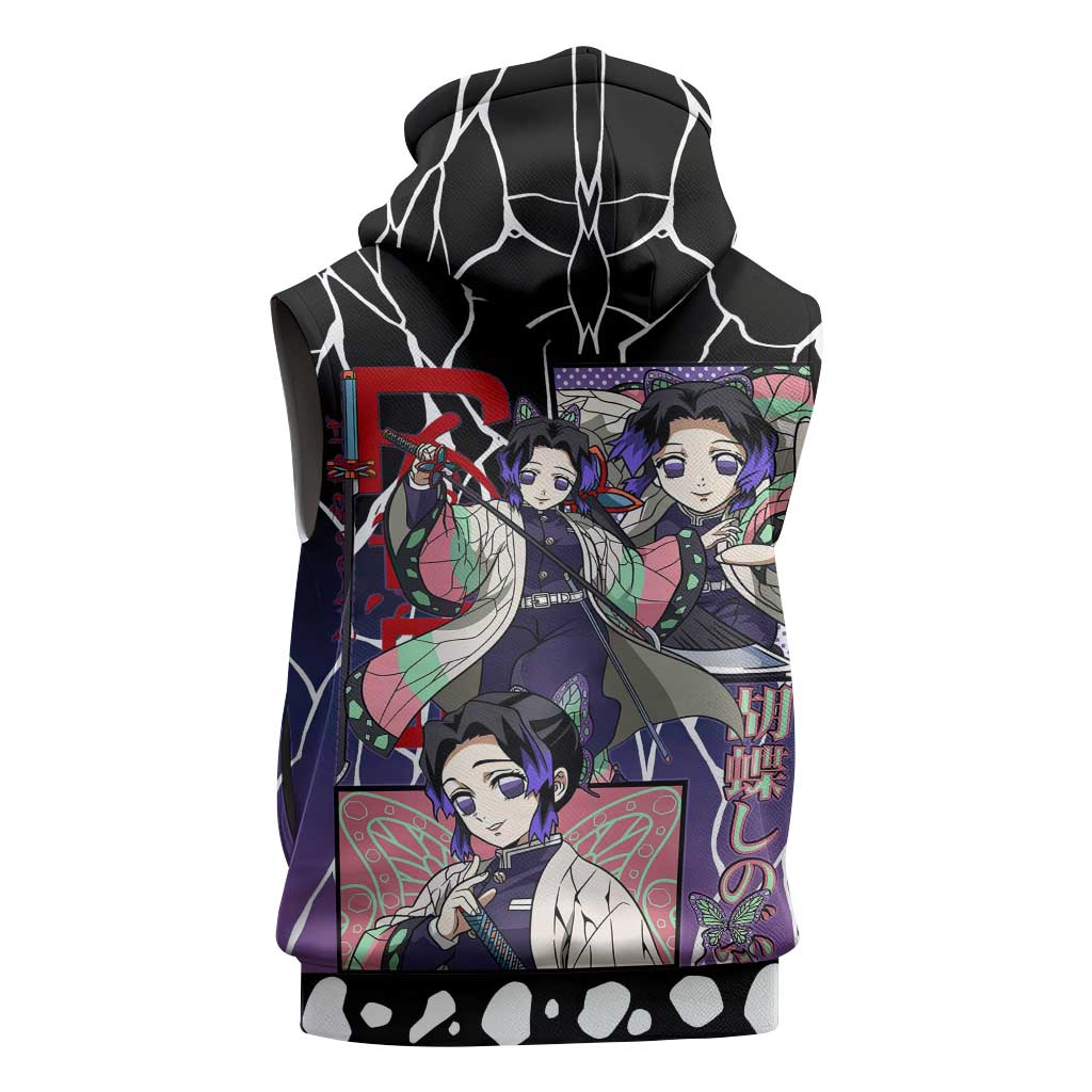 Shinobu Kocho Demon Slayer Sleeveless Zip Hoodie with Purple and Black Web Style Design - The Mazicc