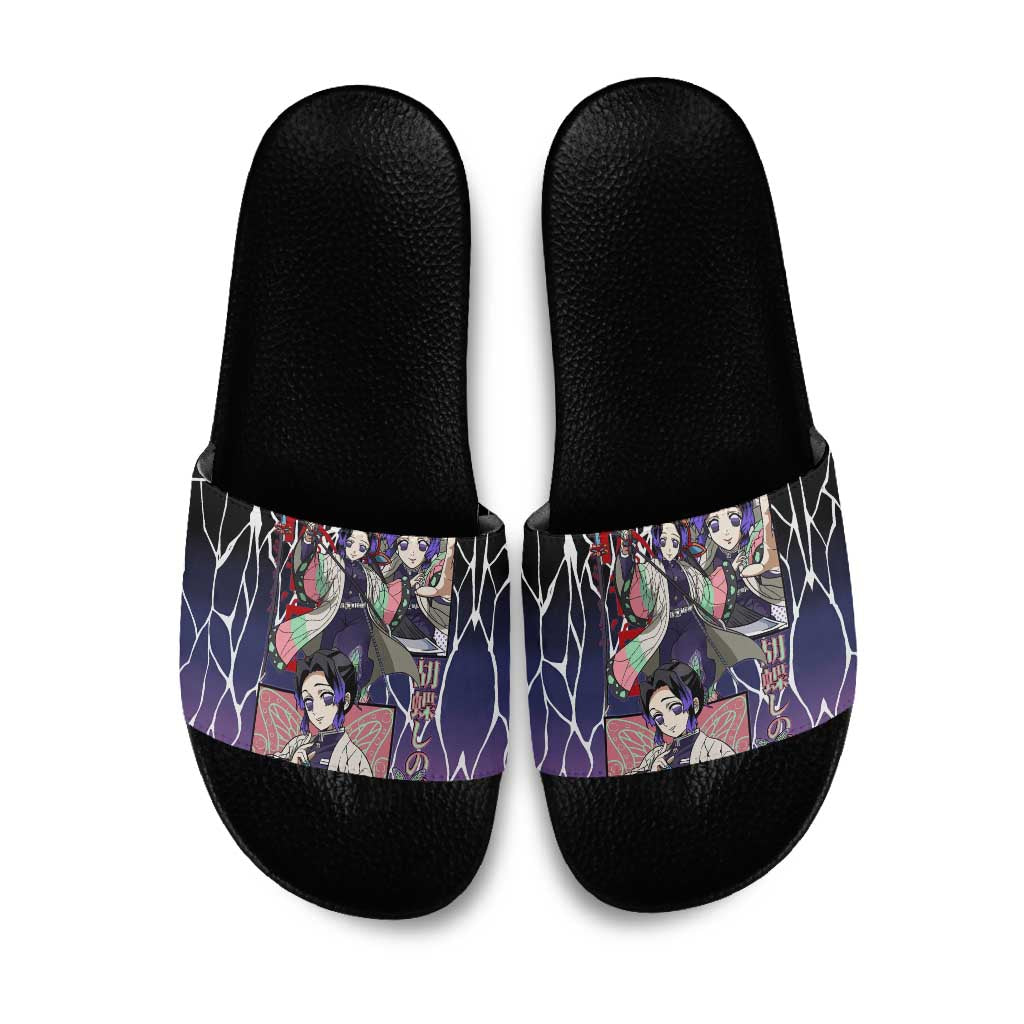 Shinobu Kocho Demon Slayer Slide Sandals with Purple and Black Web Style Design - The Mazicc