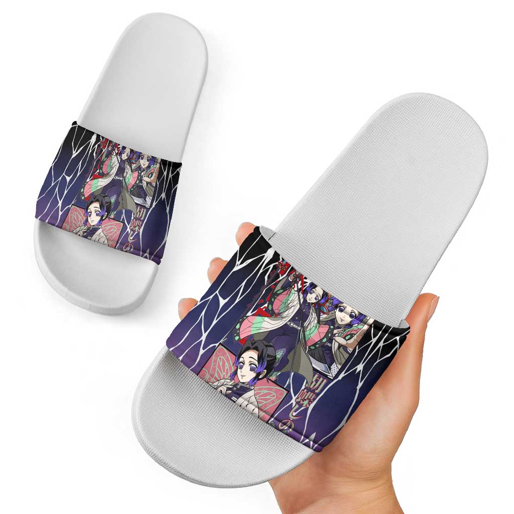 Shinobu Kocho Demon Slayer Slide Sandals with Purple and Black Web Style Design - The Mazicc